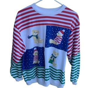 Vintage Crewneck Sweatshirt Christmas Bears Stripes Size Large